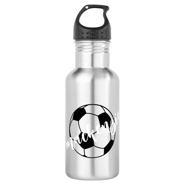 Personalised Script Name Soccer Black White 710 Ml Water Bottle (Front)