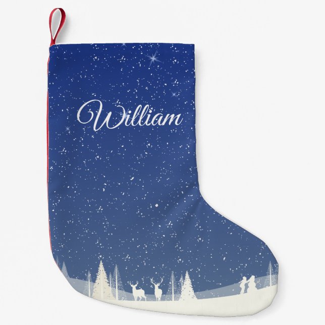 Personalised Script Name Winter Snow Scene Small Christmas Stocking (Front)