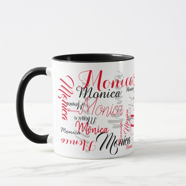 personalised script red black names typography mug (Left)