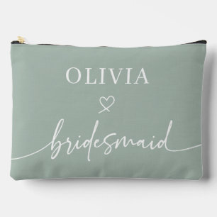 Personalised Script Sage Bridesmaid Gift Accessory Pouch