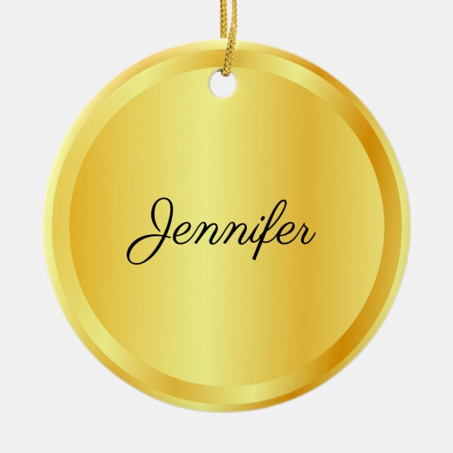 Personalised Script Template Gold Look Trendy Ceramic Tree Decoration (Front)