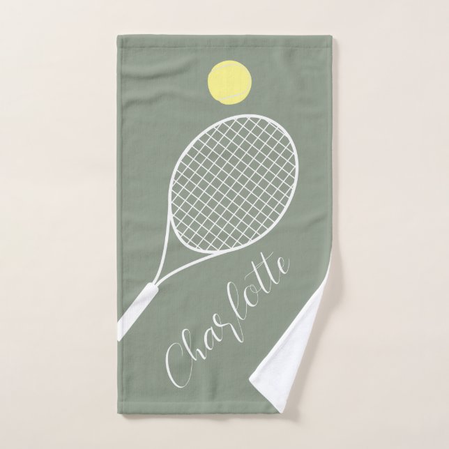 Personalised Script Tennis Club Player Sage Green Hand Towel (Hand Towel)