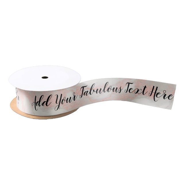 Personalised script text elegant chic pink marble satin ribbon (Spool)
