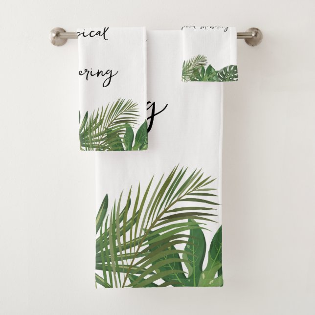 Personalised script text Tropical green and white Bath Towel Set (Insitu)