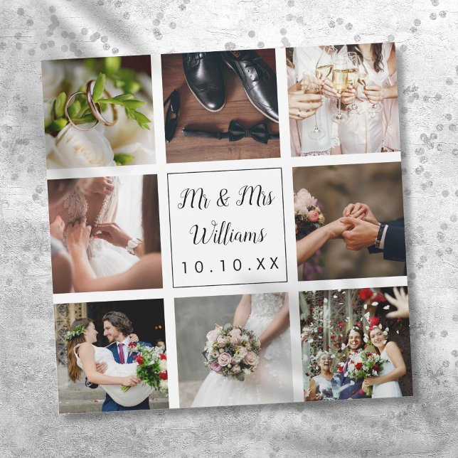 Personalised Script Wedding Photo Collage Magnet (Personalized Script Wedding Photo Collage)