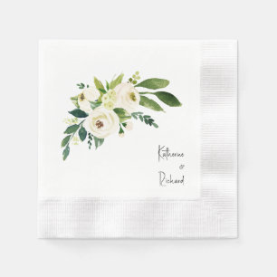 Personalised Script White Rose Wedding Coined Napkin