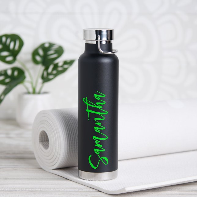 Personalised Script Your Name Neon Green Party Water Bottle (Yoga)