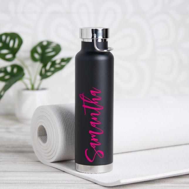 Personalised Script Your Name Neon Pink Party Water Bottle (Yoga)