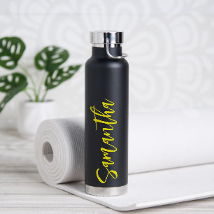 Personalised Script Your Name Neon Yellow Party 53 Water Bottle