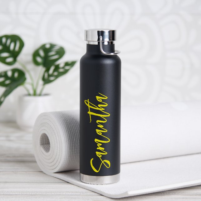 Personalised Script Your Name Neon Yellow Party 53 Water Bottle (Yoga)