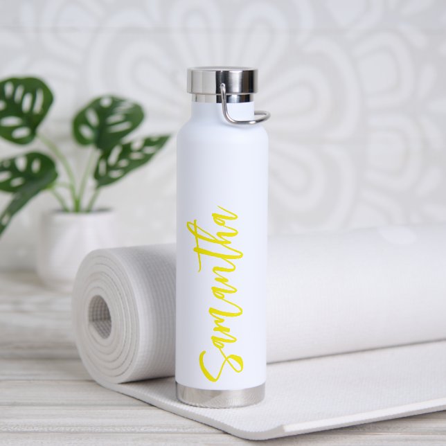 Personalised Script Your Name Neon Yellow Party 53 Water Bottle (Yoga)