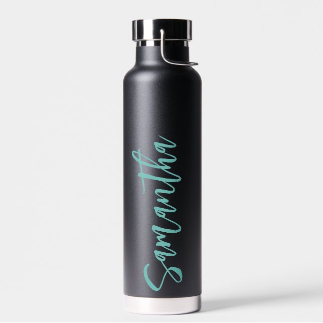 Personalised Script Your Name Party Aqua blue Water Bottle (Left)