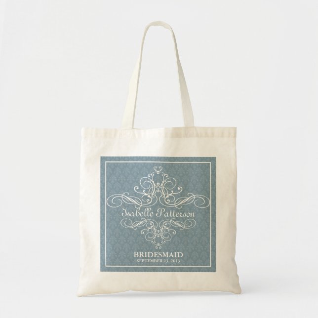 Personalised Scrolls Wedding Party Bag in Blue (Front)