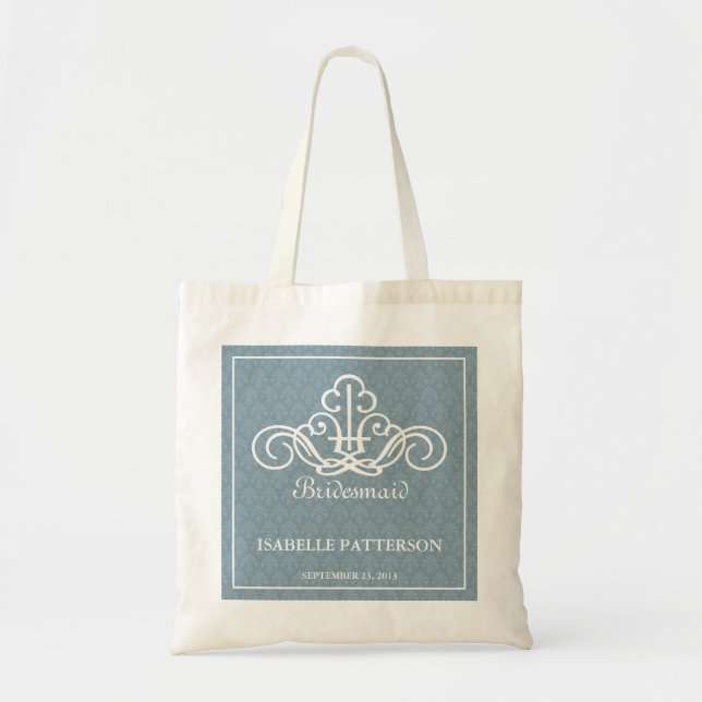 Personalised Scrolls Wedding Party Bag in Blue (Front)