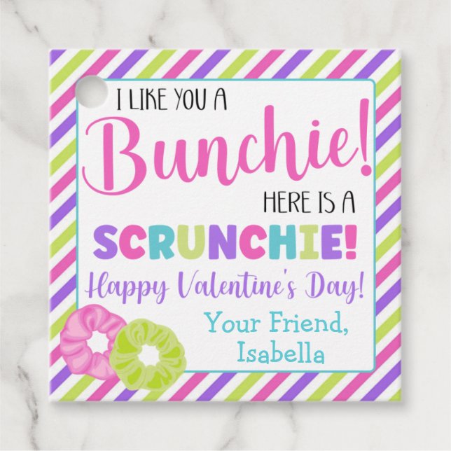Personalised Scrunchie Valentine's Day Favour Tags (Front)