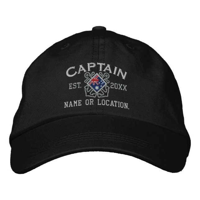 Personalised Sea Captain Nautical Australia Flag Embroidered Hat (Front)