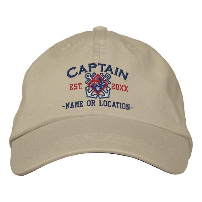 Personalised Sea Captain Nautical Australia Flag Embroidered Hat (Front)