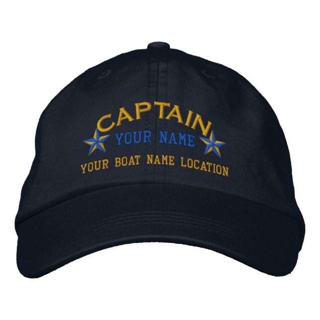 Personalised Sea Captain Stars Ball Cap Embroidery (Front)