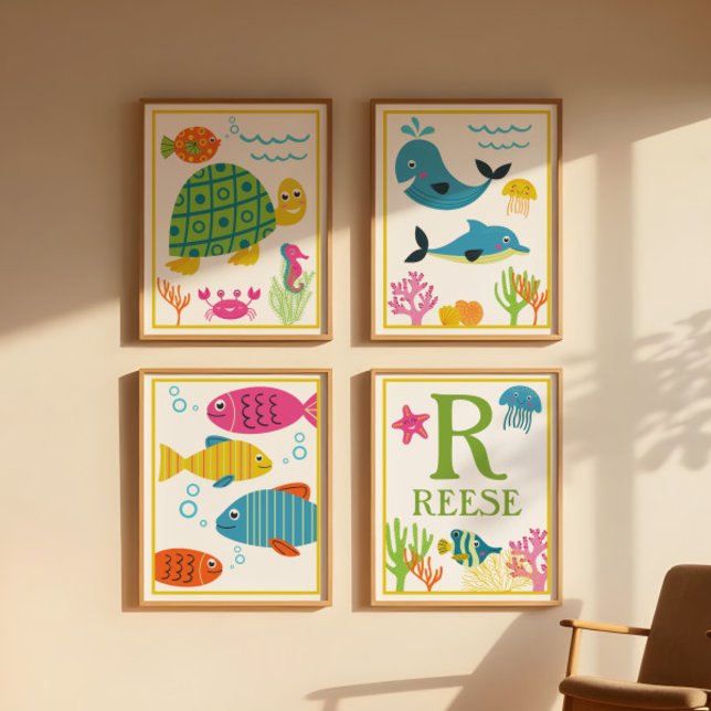 Personalised Sea Creatures Kids' Art Print Set (Creator Uploaded)