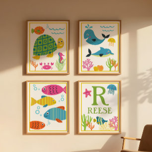 Personalised Sea Creatures Kids' Art Print Set