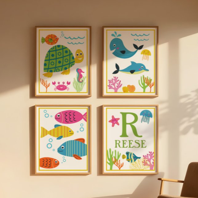Personalised Sea Creatures Kids' Art Print Set (Creator Uploaded)