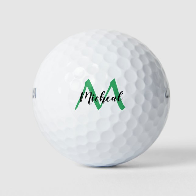 Personalised Sea Green Monogram Add Name Golf Balls (Front)