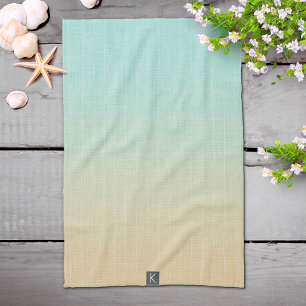 Personalised Sea Green Sand Orange Beach Tea Towel