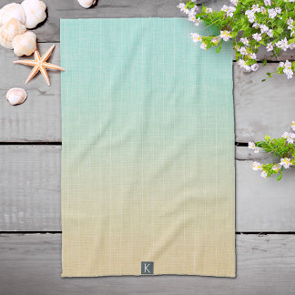 Personalised Sea Green Sand Orange Beach Tea Towel