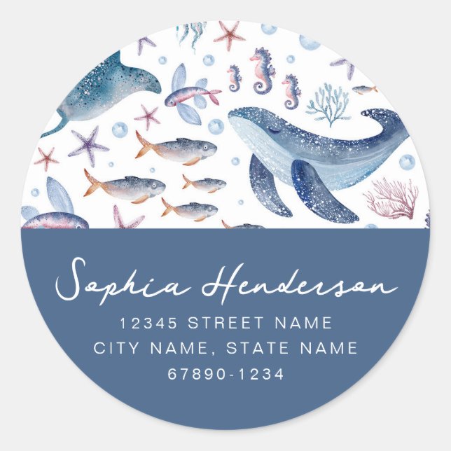 Personalised Sea Life Round Stickers (Front)