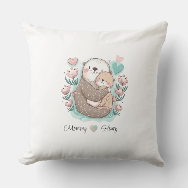 Personalised Sea Otter Love Pillow (Front)