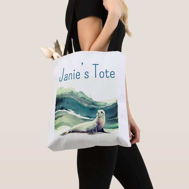 Personalised sea seal tote bag (Close Up)