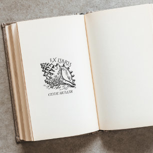 Personalised Sea Shell Ex Libris Bookplate Rubber Stamp
