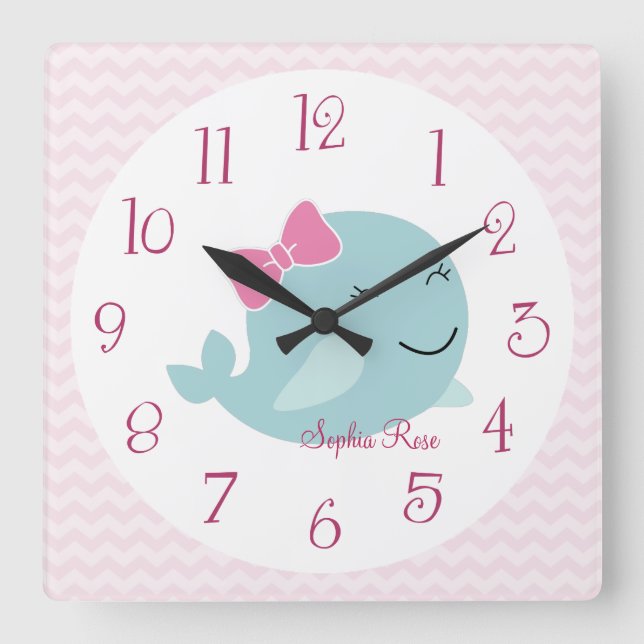 Personalised Sea Sweeties Whale Nursery Clock (Front)