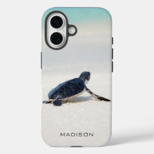 Personalised Sea Turtle Beach Custom Photo Name iPhone 16 Case