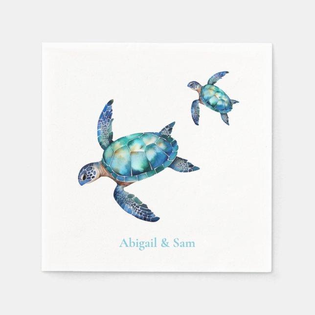 Personalised Sea Turtle Beach Wedding Napkin (Front)