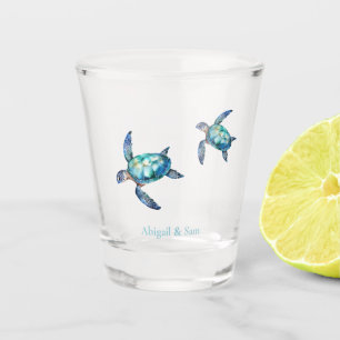 Personalised Sea Turtle Beach Wedding Shot Glass