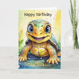 Personalised Sea Turtle Birthday with Colour Page Card