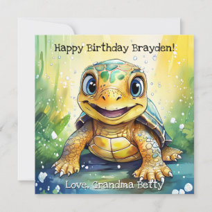 Personalised Sea Turtle Birthday with Colour Page Card