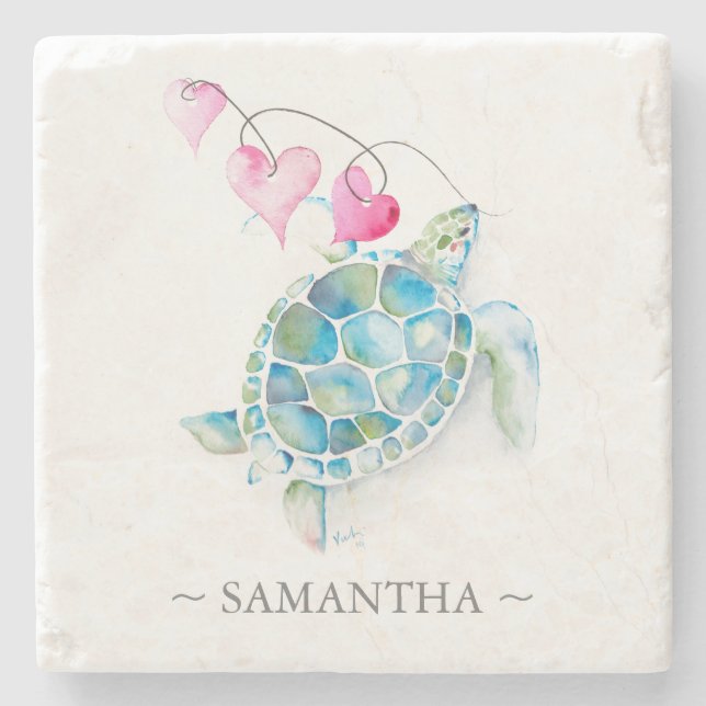 Personalised Sea Turtle Gifts for Her Stone Coaster (Front)