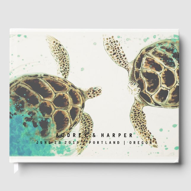 © Personalised Sea Turtle Love Wedding Guest Book (Front)