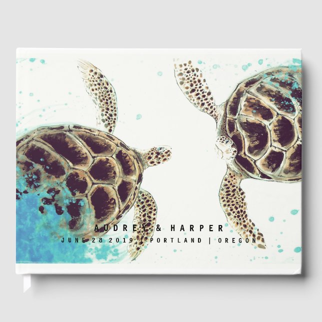 © Personalised Sea Turtle Love Wedding Guest Book (Front)