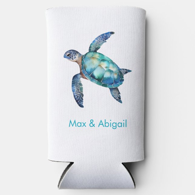 Personalised Sea Turtle  Seltzer Can Cooler (Front)