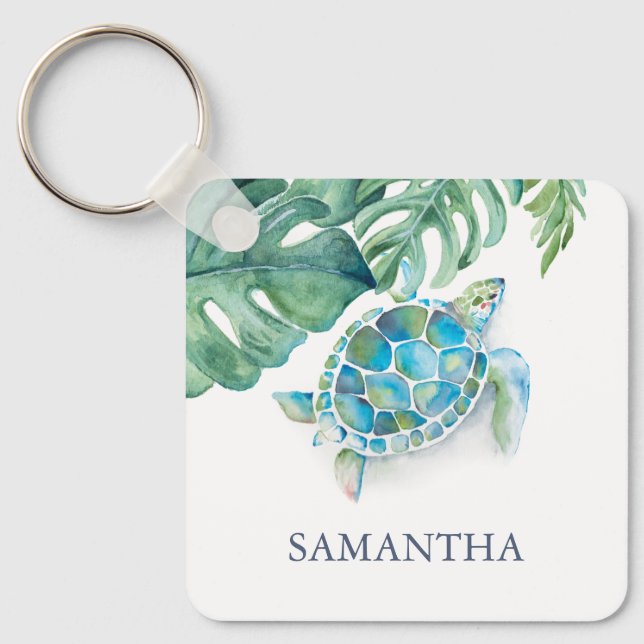 Personalised Sea Turtle Tropical Key Ring (Front)