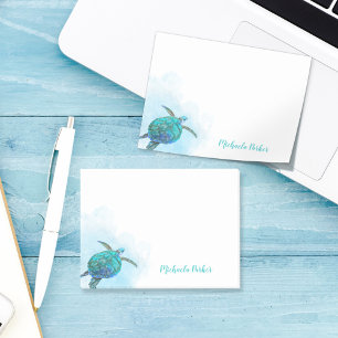 Personalised Sea Turtle Watercolor Aqua Blue Post-it Notes