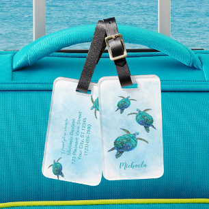 Personalised Sea Turtles Ocean Watercolor Luggage Tag