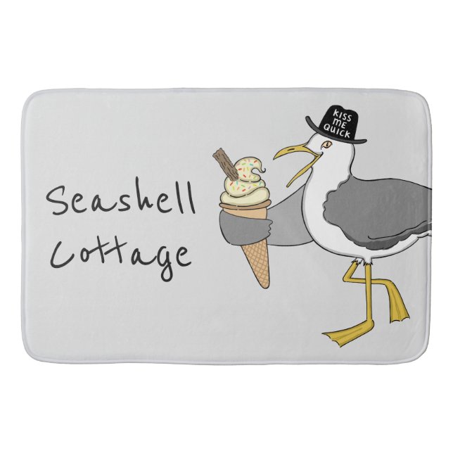 Personalised Seagull Illustration Bath Mat (Front)