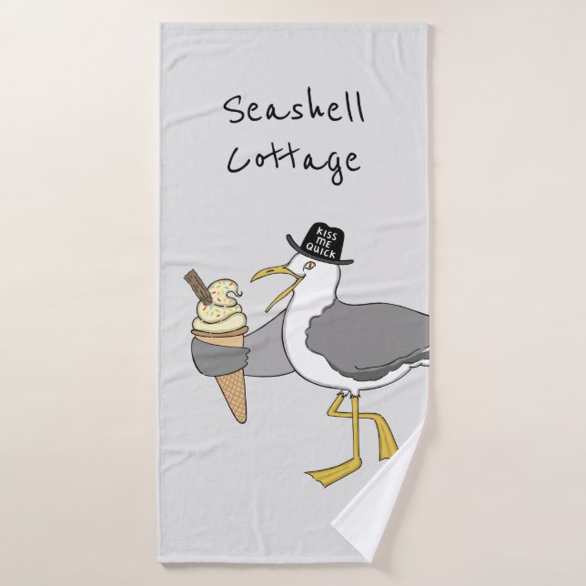 Personalised Seagull Illustration Bath Towel (Bath Towel)