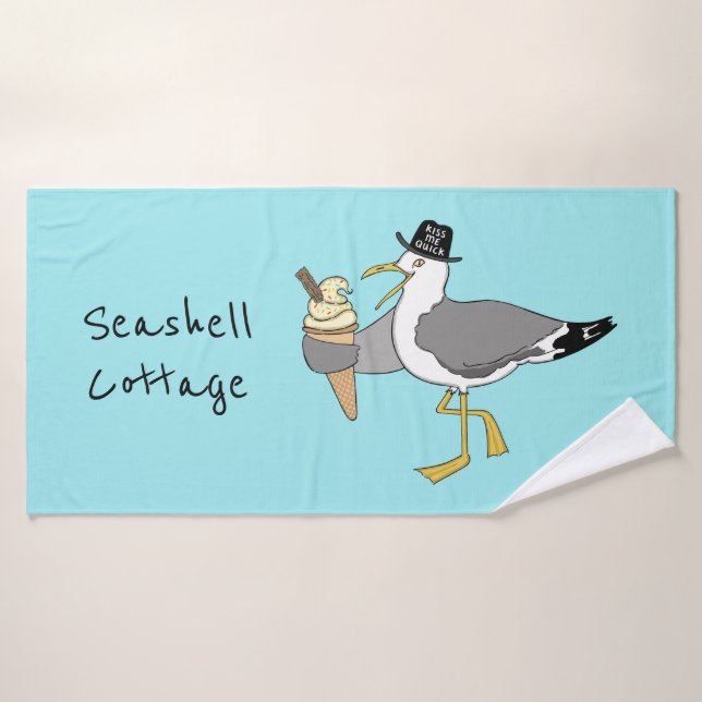 Personalised Seagull Illustration Bath Towel (Bath Towel)