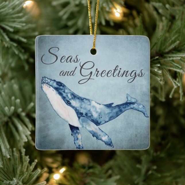 Personalised Seas and Greetings Whale Christmas Ceramic Ornament (Tree)