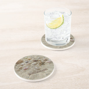 Personalised Seashells Beach Coastal Sandstone Coaster
